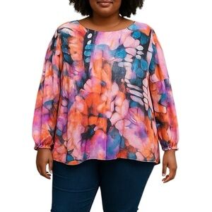 Torrid 3 Vibrant Colorful Long Sleeve Blouse Ruffle Flouncy Modest